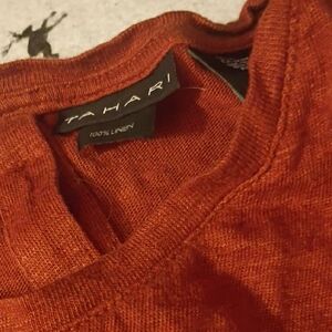 Tahari Linen Sweater in Deep Rust